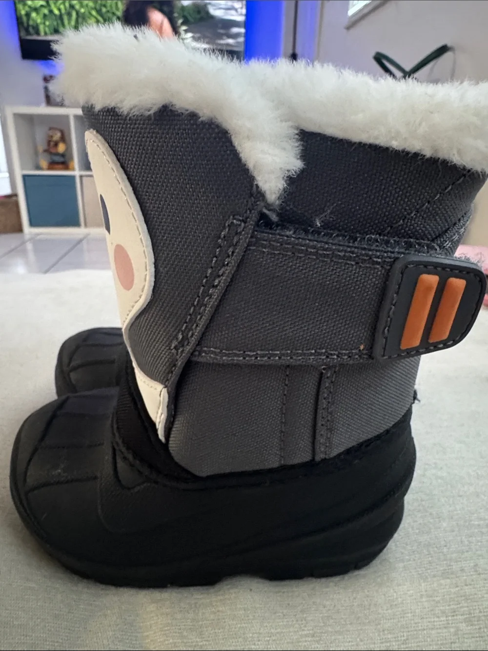 Kids Penguin Winter Boots - Black, White & Orange